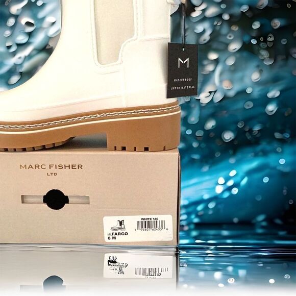 MARC FISHER NEW IN BOX FARGO WATERPROOF BOOT SHOE 8 MEDIUM WHITE OR DARK BLUE - Picture 4 of 14